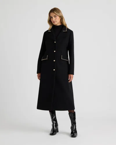 Nvlt Women's Faux Wool Maxi Coat With Notch Collar And Studs In Black