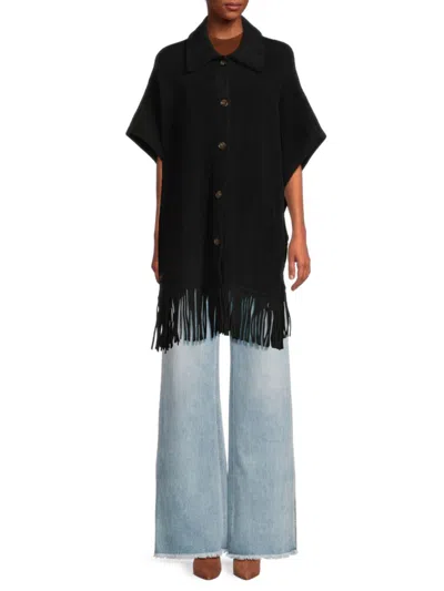 Nvlt Women's Fringe-hem Cape In Black