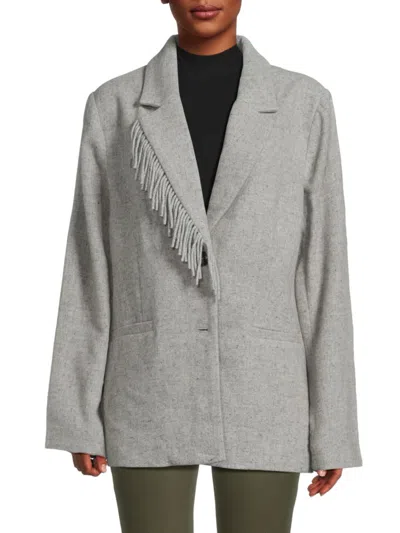 Nvlt Women's Fringe Trim Wool Blend Blazer In Grey