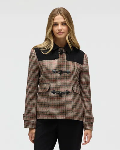 Nvlt Women's Houndstooth Contrast Faux Wool Pea Coat In Brown
