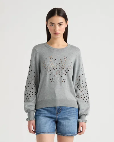 Nvlt Women's Long Sleeve Eyelet Crew Neck Sweater In Gray