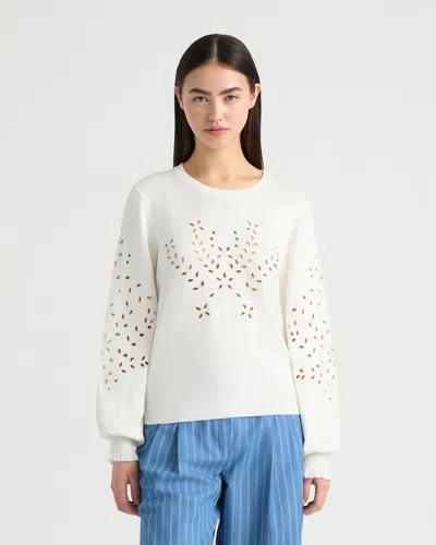 Nvlt Women's Long Sleeve Eyelet Crew Neck Sweater In Neutral