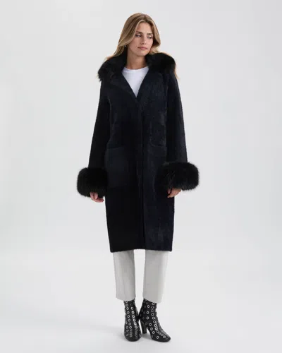 Nvlt Faux Fur Trim Longline Sweater Coat In Black