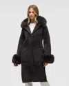 Nvlt Women's Longline Elegant Coatigan With Detachable Fur Collar And Cuffs In Brown