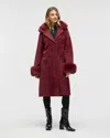Nvlt Women's Longline Elegant Coatigan With Detachable Fur Collar And Cuffs In Red