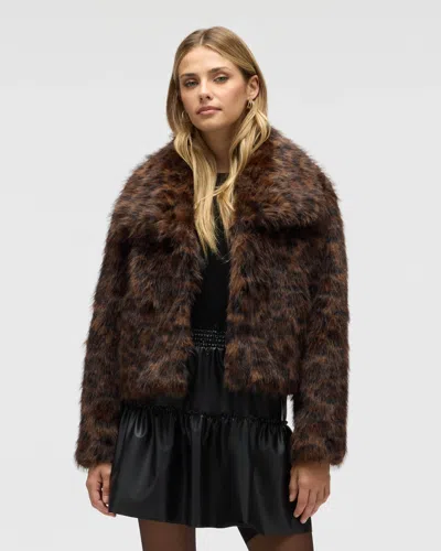 Nvlt Long Faux Fur Cropped Jacket In Brown