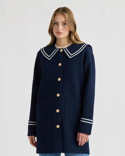 Nvlt Women's Mink Eyelash Sailor Collar Coatigan In Blue