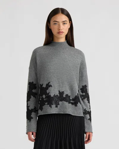 Nvlt Women's Mock Neck Appliqué Sweater In Gray