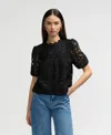 Nvlt Mock Neck Short Sleeve Lace Top In Black