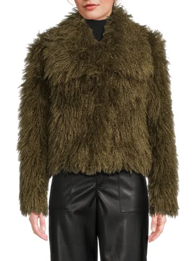 Nvlt Shaggy Faux Fur Crop Jacket In Green