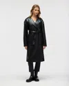 Nvlt Belted Faux Leather Trench Coat In Black