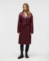 Nvlt Belted Faux Leather Trench Coat In Burgundy