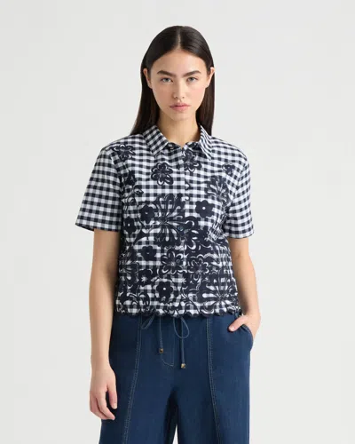 Nvlt Women's Poplin Gingham Camp Shirt In Blue