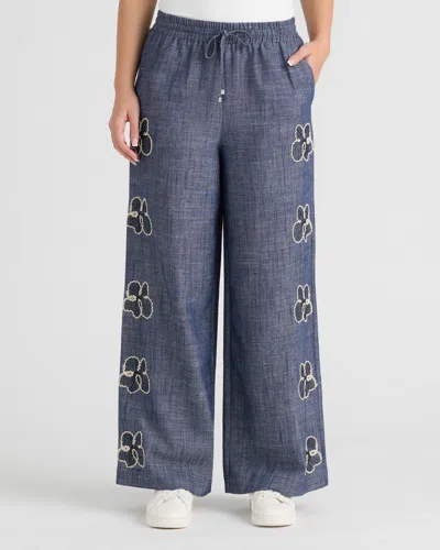 Nvlt Women's Pull On Embroidered Trouser In Blue