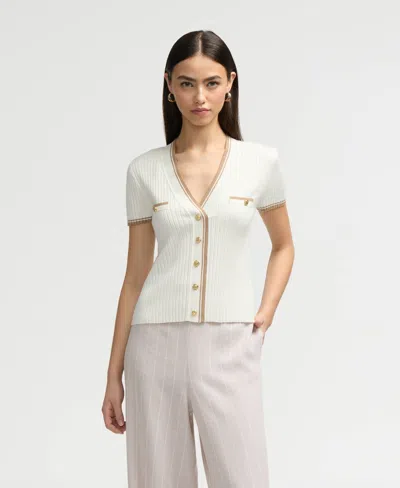 Nvlt Women's Short Sleeve Cardigan Sweater In Beige