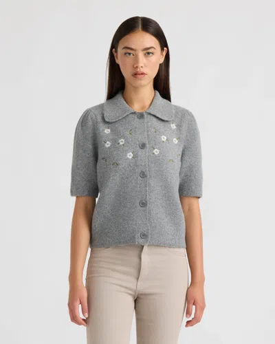 Nvlt Women's Short Sleeve Cardigan With Embroidery In Gray