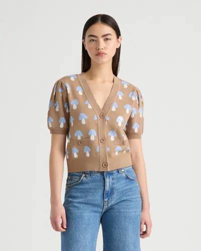 Nvlt Women's Short Sleeve Jacquard Cardigan In Brown