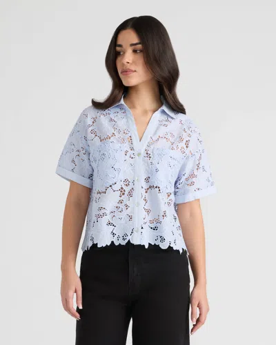Nvlt Women's Short Sleeve Lace Cropped Shirt In Blue