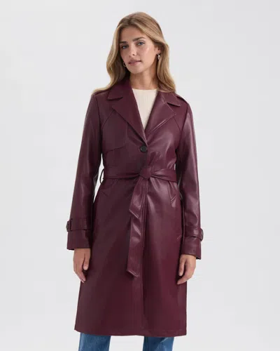 Nvlt Faux Leather Trench Coat In Burgundy