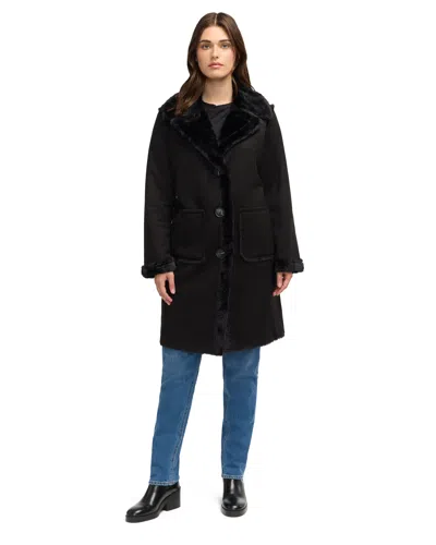 Nvlt Women's Single Breasted Shearling Coat In Black