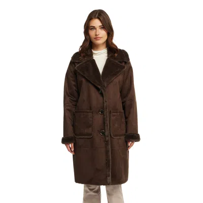 Nvlt Women's Single Breasted Shearling Coat In Brown