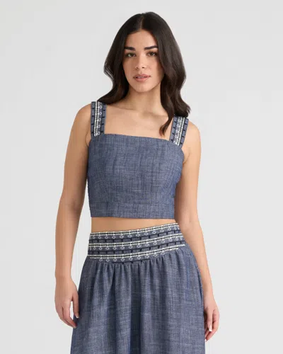 Nvlt Women's Sleeveless Embroidered Cropped Top In Blue