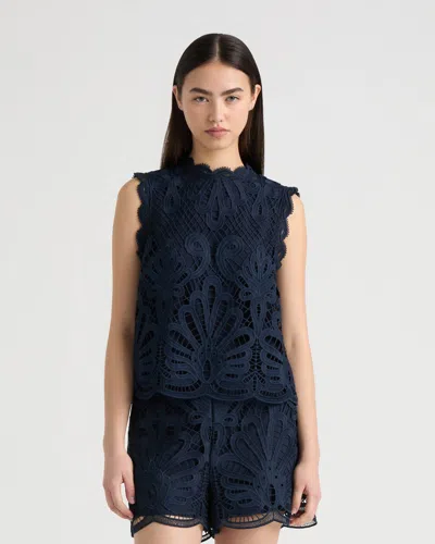 Nvlt Women's Sleeveless Mock Neck Lace Top In Blue