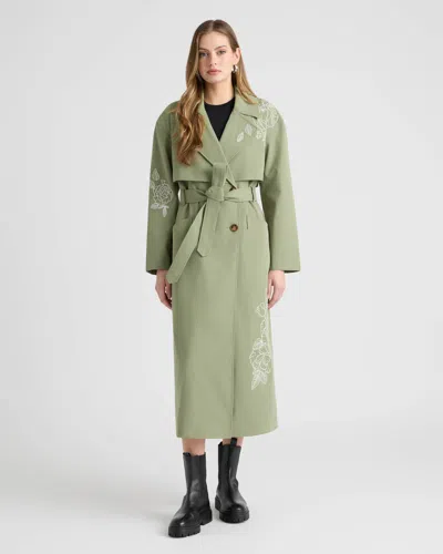 Nvlt Women's Trench Coat With Embroideries In Green
