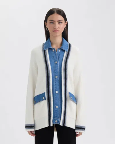 Nvlt Women's Twofer Cardigan With Denim Shirt In White