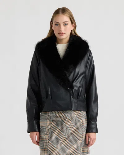 Nvlt Women's Vegan Leather Bomber Jacket With Faux Fur Collar In Black