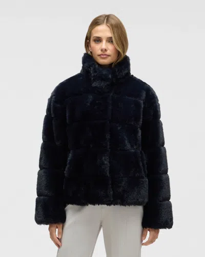 Nvlt Women's Wide Stripe Faux Fur Jacket In Blue