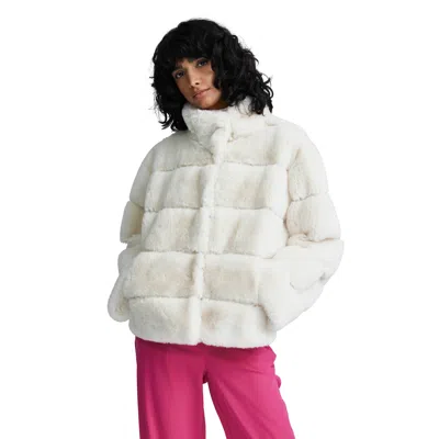 Nvlt Women's Wide Stripe Faux Fur Jacket In White