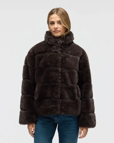 Nvlt Women's Wide Stripe Faux Fur Jacket With Stand Collar In Brown