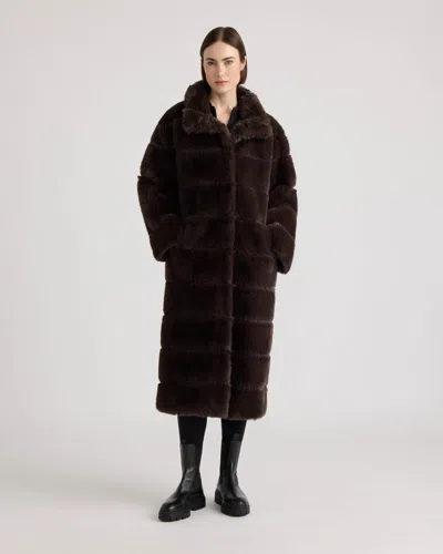 Nvlt Women's Wide Stripe Faux Fur Long Jacket In Brown
