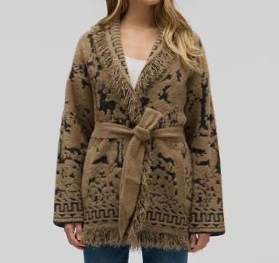 Nvlt Wrap Long Sleeve Cardigan In Eyelash Fringe In Multi