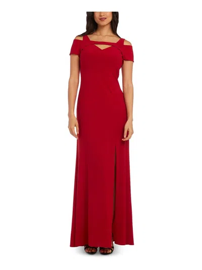 Nw Nightway Petites Womens Cold Shoulder Jersey Evening Dress In Red