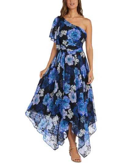 Nw Nightway Petites Womens Metallic Long Maxi Dress In Blue
