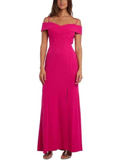 Nw Nightway Petites Womens Off-the-shoulder Slit Evening Dress In Pink