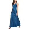 Nw Nightway Petites Womens Satin Long Maxi Dress In Blue