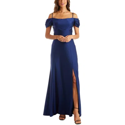 Nw Nightway Petites Womens Square Neck Cold Shoulder Formal Dress In Blue