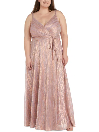 Nw Nightway Plus Womens Metallic Evening Dress In Pink