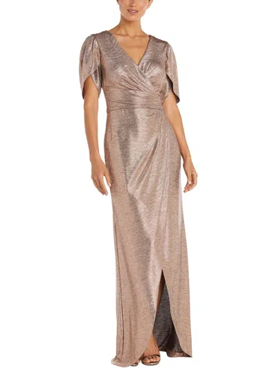 Nw Nightway Plus Womens Metallic Long Evening Dress In Grey