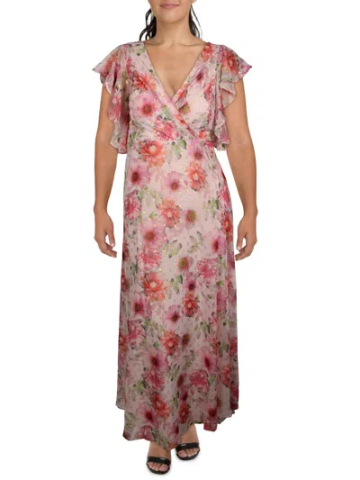 Nw Nightway Womens Chiffon Floral Evening Dress In Pink