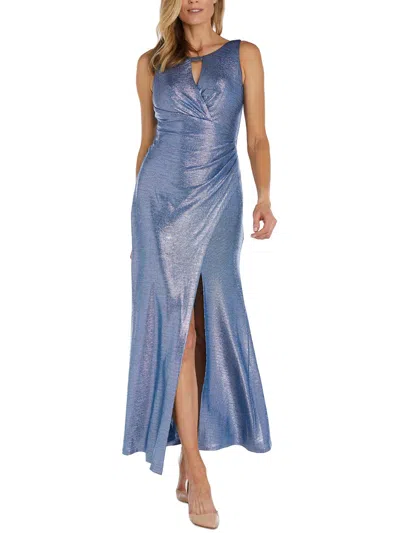 Nw Nightway Womens Crinkle Foil Long Evening Dress In Blue