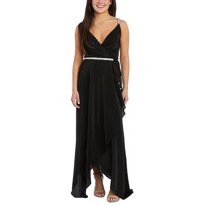 Nw Nightway Womens Handkerchief Hem Faux-wrap Evening Dress In Black
