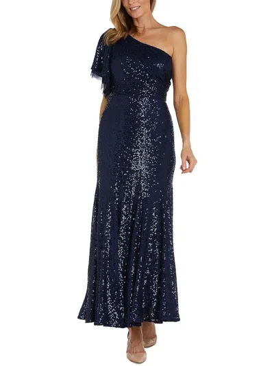 Nw Nightway Womens Mesh Sequined Evening Dress In Blue