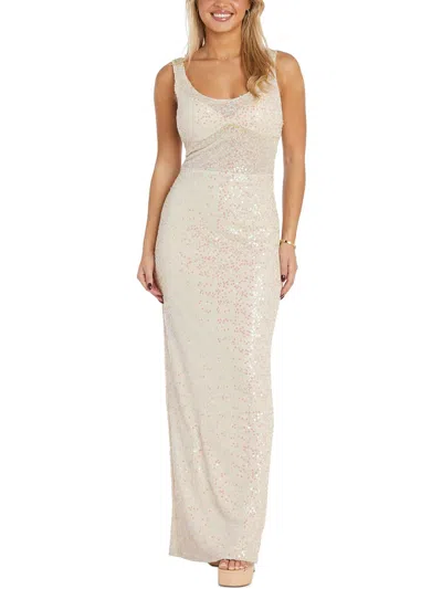 Nw Nightway Womens Sequined Long Evening Dress In White