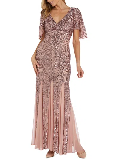 Nw Nightway Womens Sequined Polyester Evening Dress In Multi