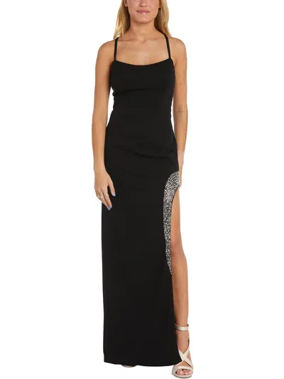 Nw Nightway Womens Side Slit Long Evening Dress In Black