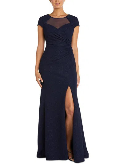 Nw Nightway Womens Side Slit Polyester Evening Dress In Blue